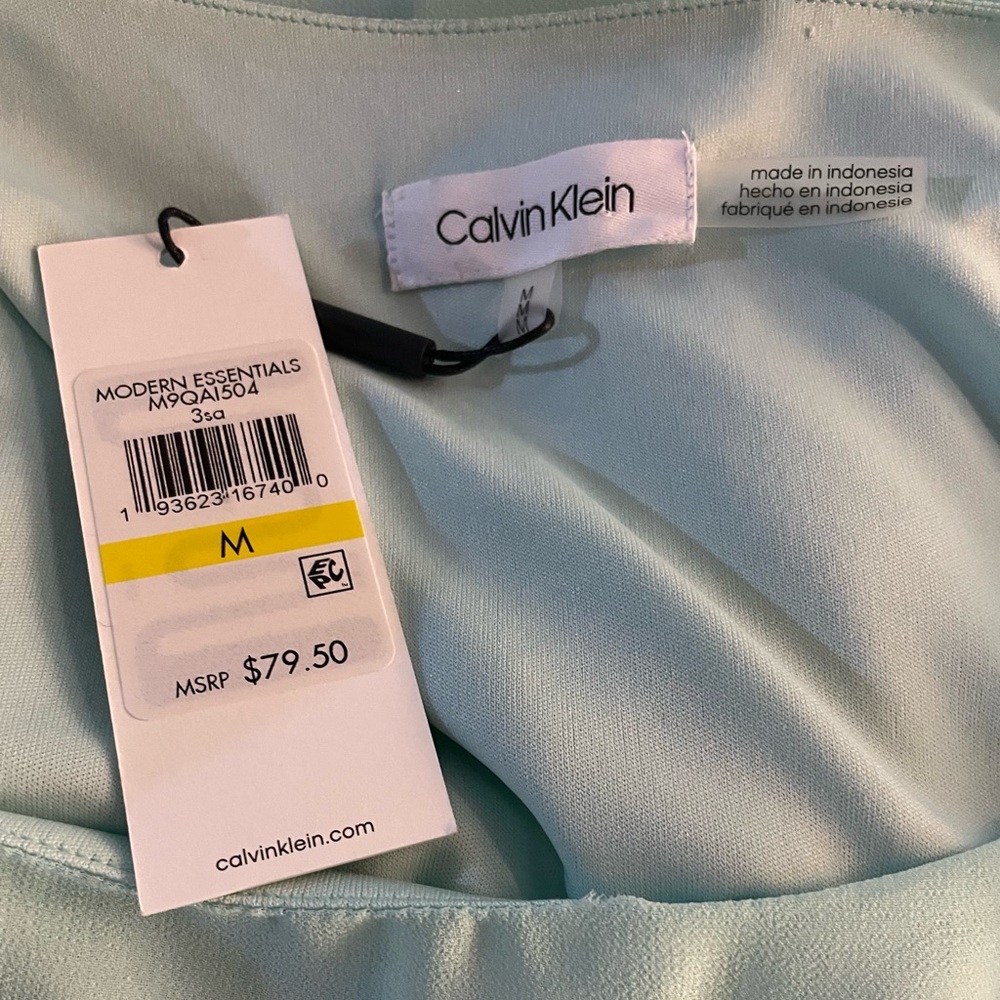 #0241 NWT Calvin Klein Aqua Lined Blouse with Flutter Sleeves-M - Picture 2 of 5